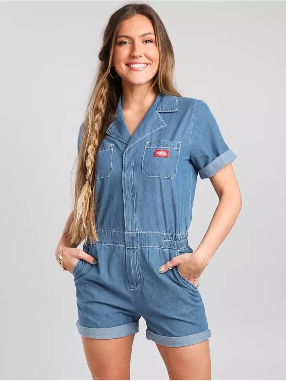 Dickies Light Blue Short Sleeve Denim Romper